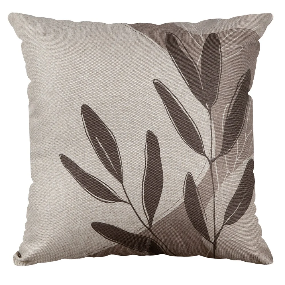 Capa para Almofada Rustic Linen 43x43 Folhagens Bege Capuccino sala 115 Belchior