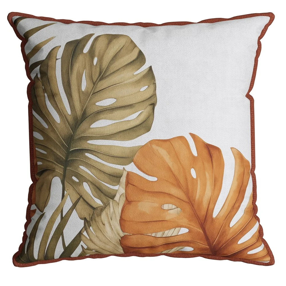 Capa de Almofada Velveteen com Cordone 43x43 Branca Verde e Terracota sala 779 Belchior