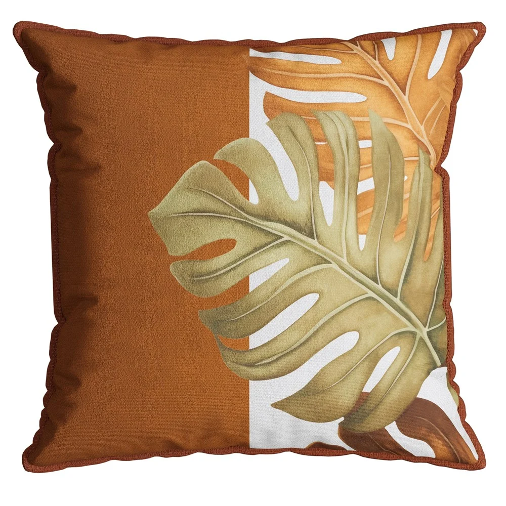 Capa de Almofada Velveteen com Cordone 43x43 Branca Verde e Terracota sala 780 Belchior