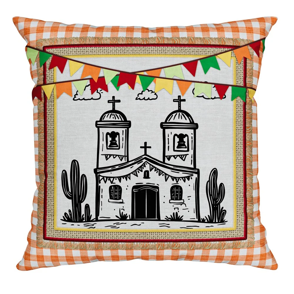 Capa de Almofada São João bandeirinhas igreja 43x43 sala 309 Belchior