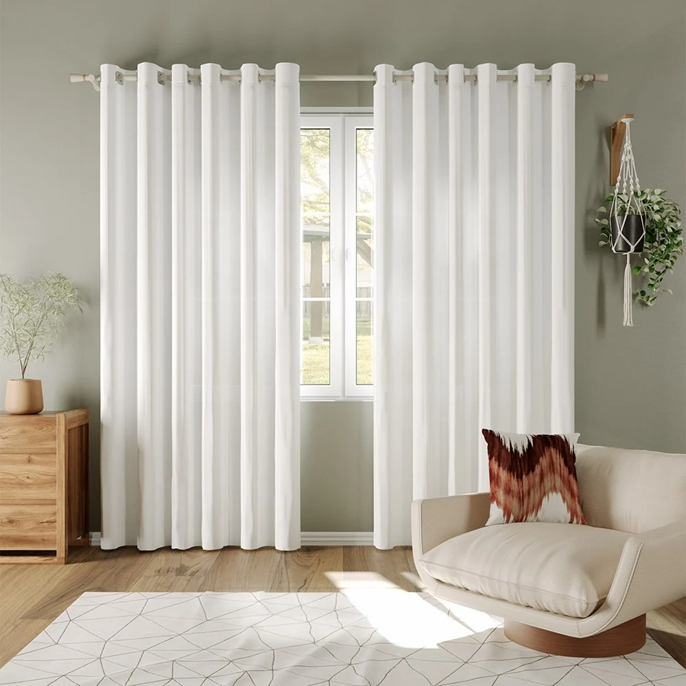 Cortina Semi Blackout Dália 400x230 sala quarto varão 3M Branca Belchior