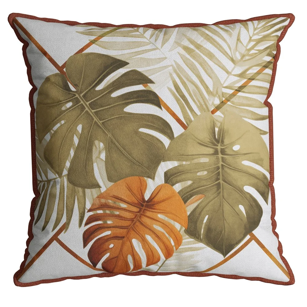Capa de Almofada Velveteen com Cordone 43x43 Branca Verde e Terracota sala 781 Belchior