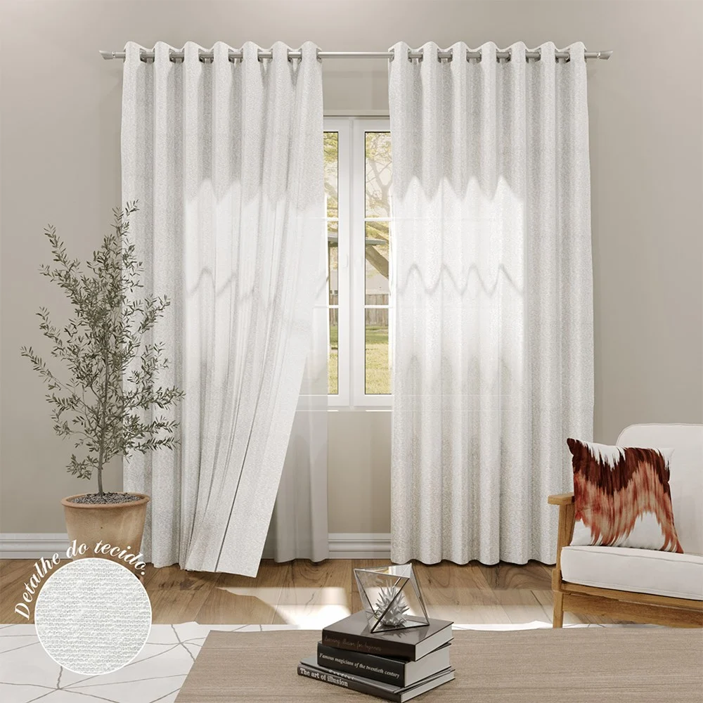 Cortina Sollievo com Forro 400x230 sala quarto varão 3M Branco Belchior
