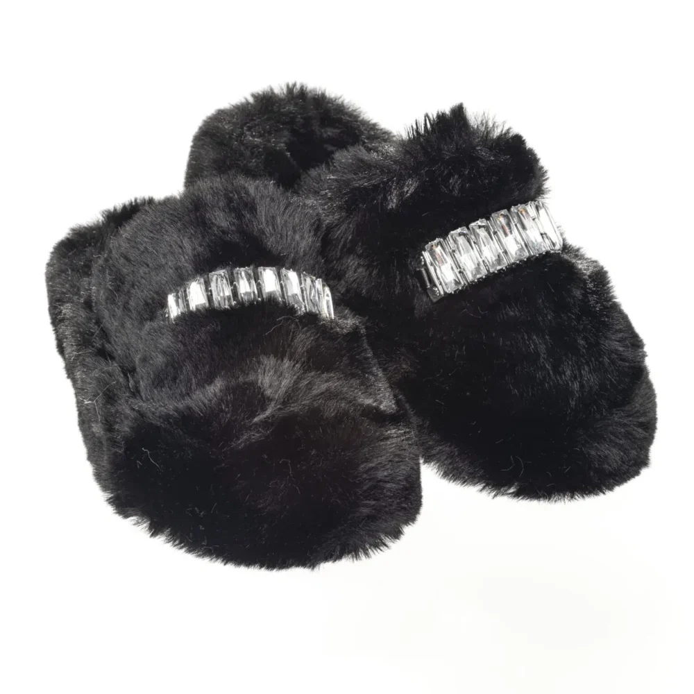 Chinelo de Pelo Pantufa Preto Amanda Europa