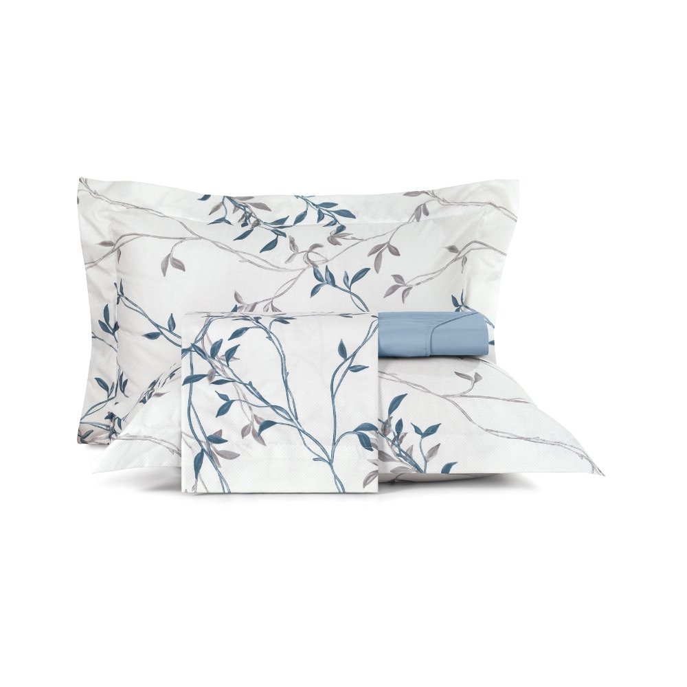 Jogo de Lençol 4 Peças Soft Touch Sofistic Thalia 361 Branco Azul Lynel
